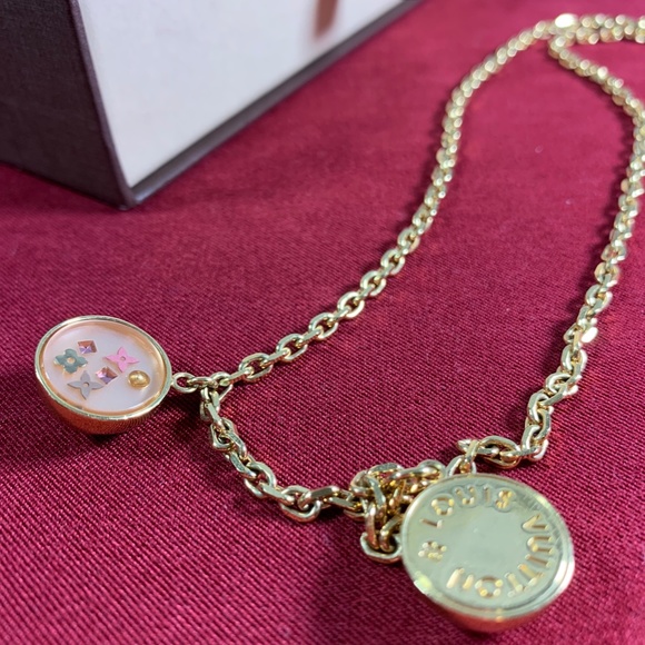 Louis Vuitton Monogram Necklace ~ Gold & Pink ~ Authentic - Picture 8 of 11